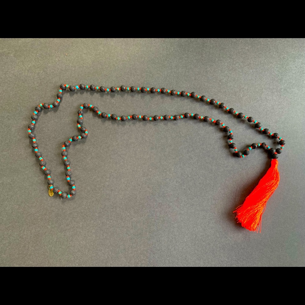 Zacasha lava bead tassel necklace